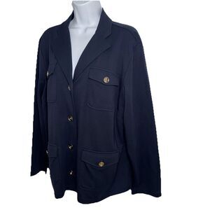 J. Jill Wearever Collection Button Jacket Navy Blue Utility Nautical Women XL